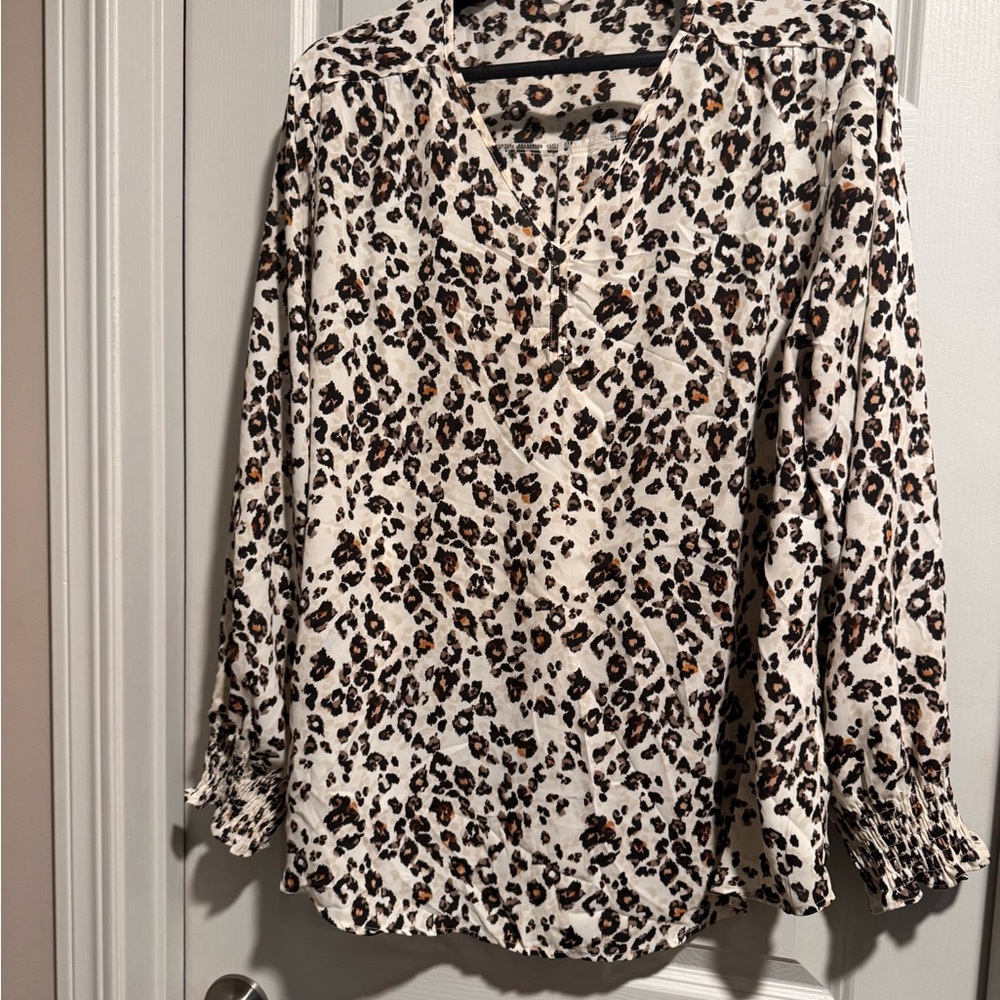 Maurices Cream Leopard Print Long-Sleeve Blouse